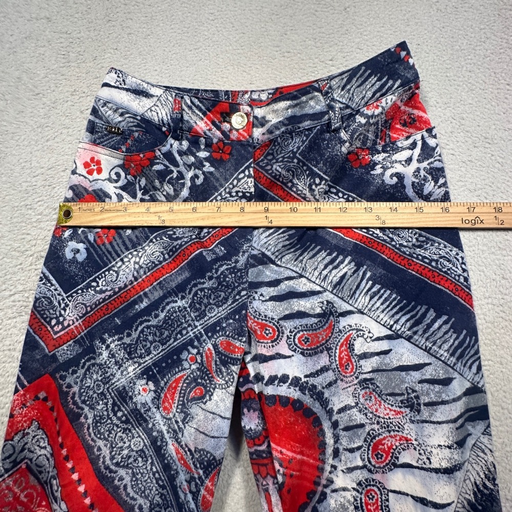 St. John Sport Marie Gray Pants Womens 2 Red Blue Bandana Paisley Vintage Y2K - Picture 10 of 13